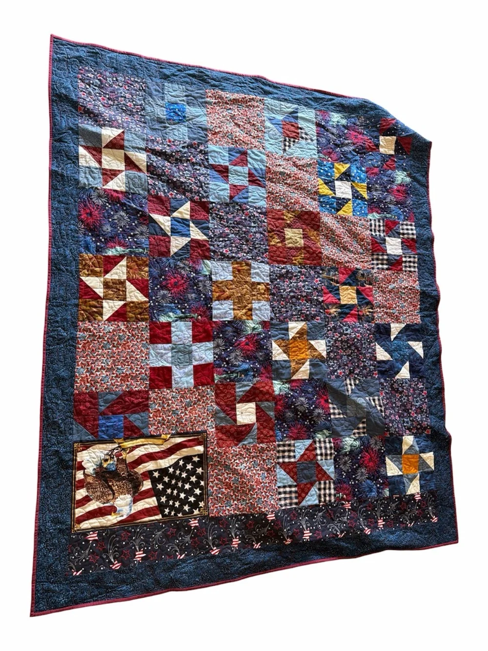 Handmade Patriotic Patchwork Quilt - Blue, Red, White